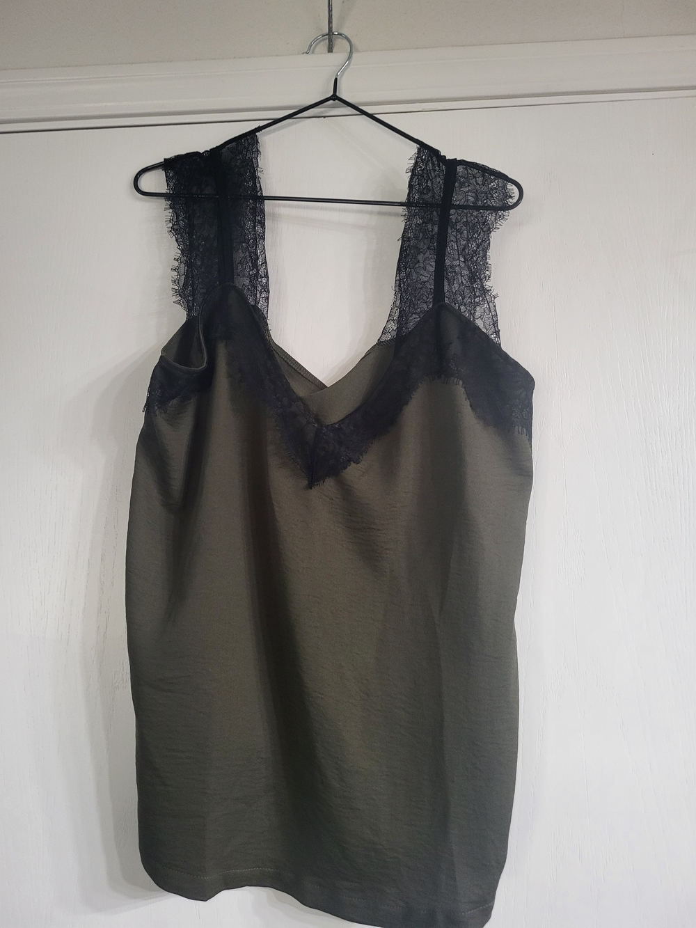 Olive Green Chemise with Black Lace Accents Sz XL